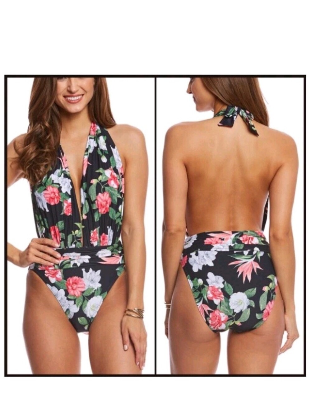 Vince Camuto Black Floral Swimsuit. Size 8.